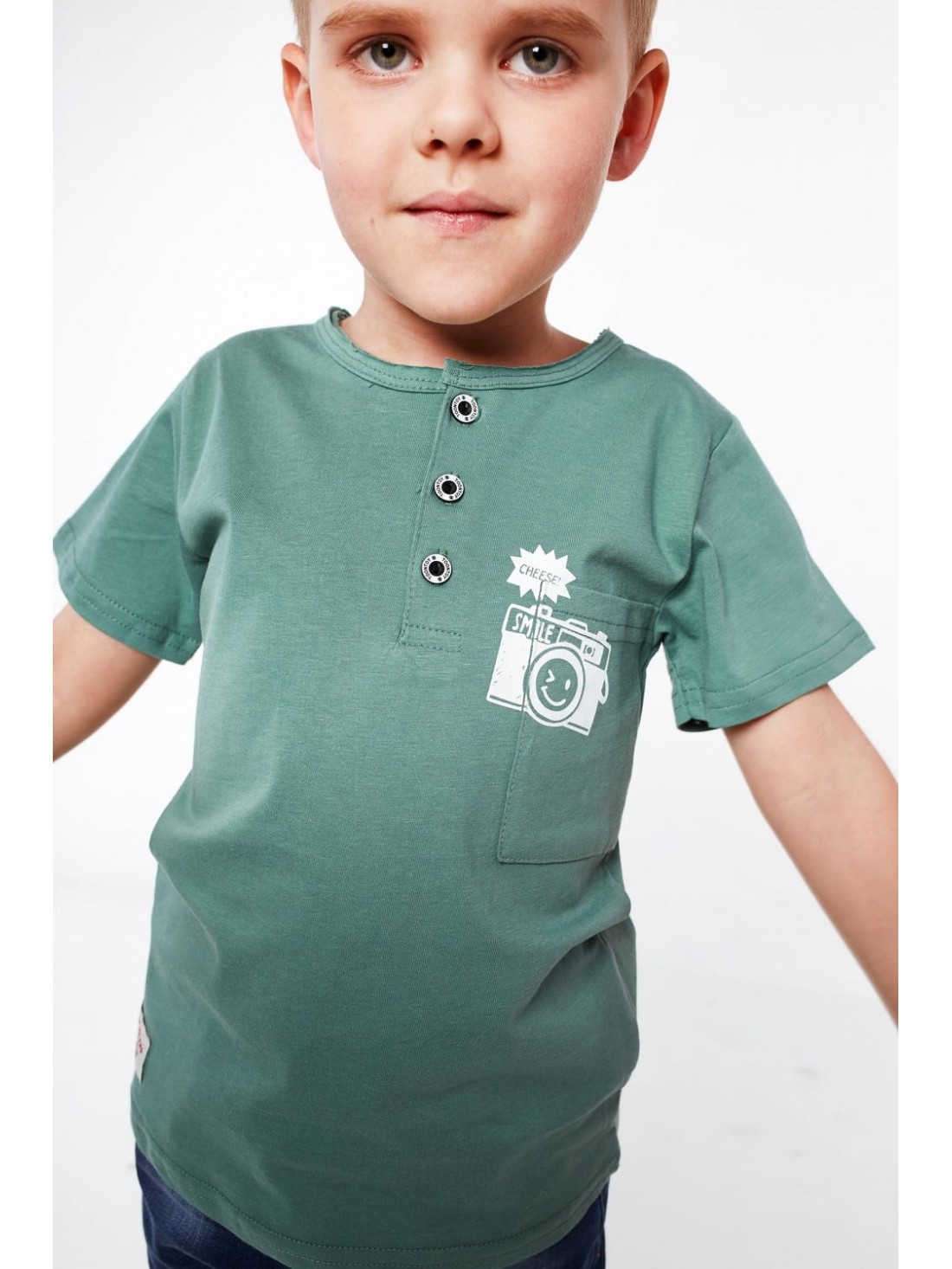 Boy\'s T-shirt with green buttons NDZ4482 - Online store - Boutique